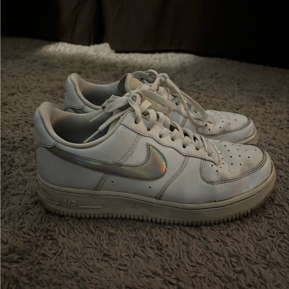 Nike Air Force One Sneakers with Iridescent Swoosh size 8.5